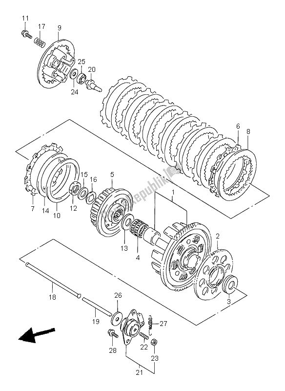 All parts for the Clutch of the Suzuki GSX 600F 2001