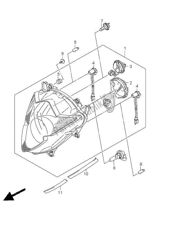 Alle onderdelen voor de Koplamp (gsx650fa E21) van de Suzuki GSX 650 FA 2011