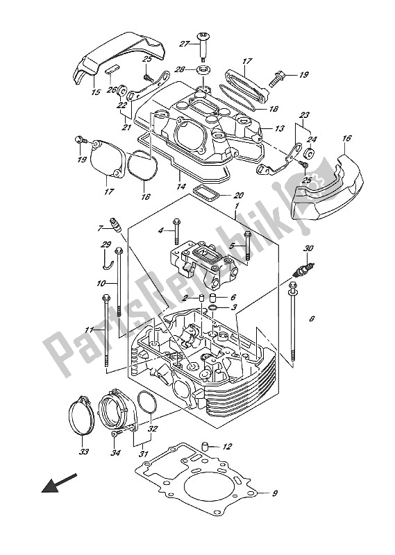 All parts for the Cylinder Head (rear) of the Suzuki VL 1500 BT Intruder 2016