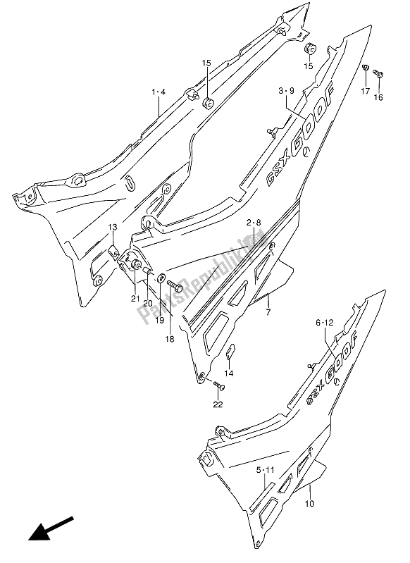 Tutte le parti per il Copertura Del Telaio del Suzuki GSX 600 FUU2 1989