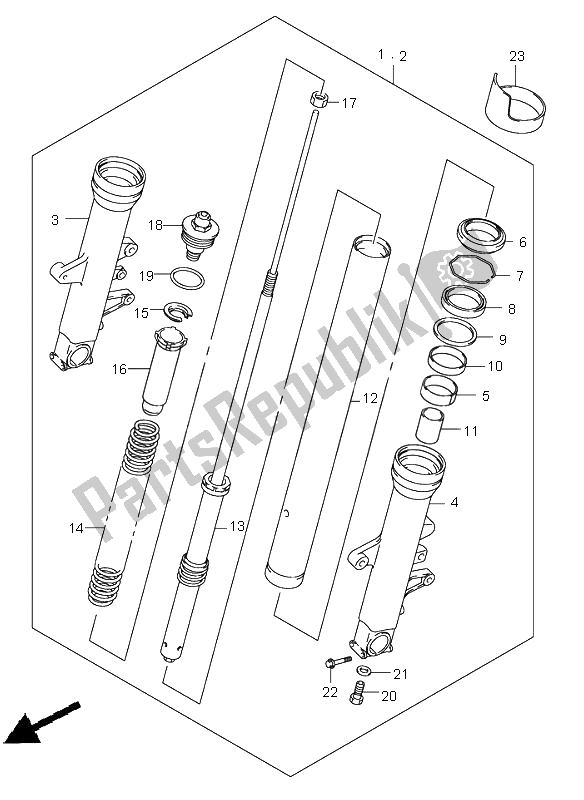 All parts for the Front Damper of the Suzuki SV 1000 NS 2005