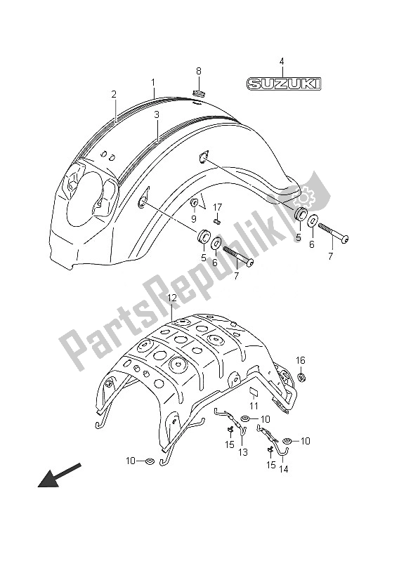 Tutte le parti per il Parafango Posteriore (vl800c E19) del Suzuki C 800 VL Intruder 2011