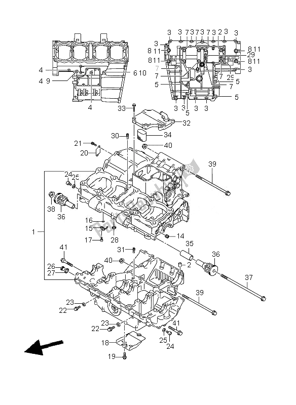 All parts for the Crankcase of the Suzuki GSF 1250 Nsnasa Bandit 2007