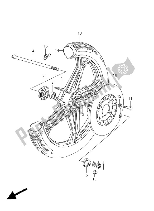 All parts for the Front Wheel (gn125e) of the Suzuki GN 125E 2001