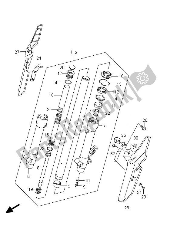 All parts for the Front Damper of the Suzuki DR 125 SM 2010