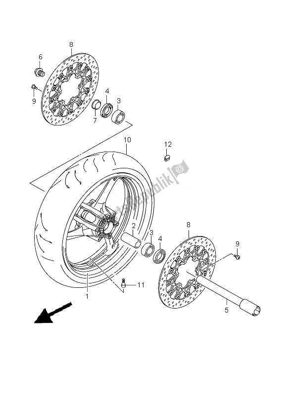 Alle onderdelen voor de Voorwiel van de Suzuki GSX R 600 2010