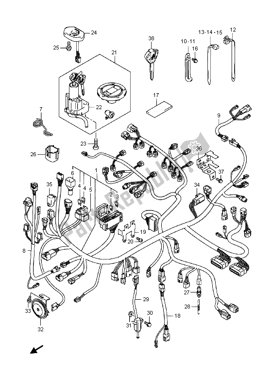 All parts for the Wiring Harness (gsx1300rauf E19) of the Suzuki GSX 1300 RA Hayabusa 2014