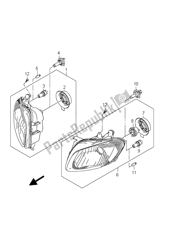 All parts for the Headlamp (an650a E51) of the Suzuki AN 650A Burgman Executive 2011