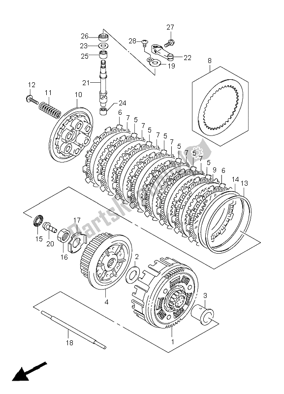 All parts for the Clutch of the Suzuki LT R 450Z Quadracer 2009