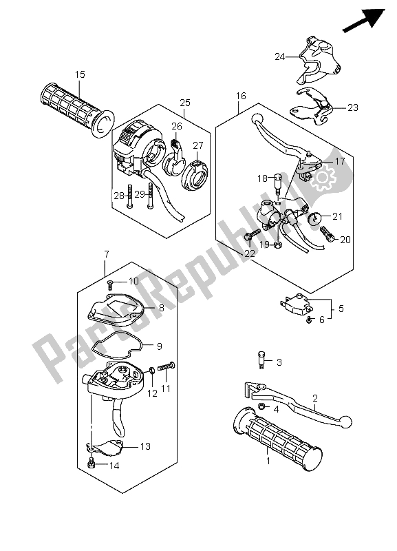 All parts for the Handle Lever of the Suzuki LT A 400F Kingquad 4X4 2008