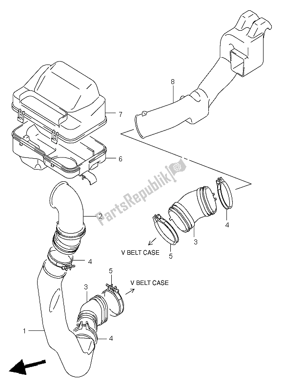 All parts for the Belt Cooling Duct of the Suzuki LT A 500F Vinson 4X4 2006