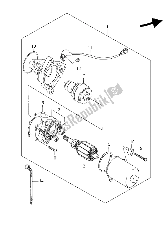 All parts for the Starting Motor of the Suzuki LT 80 Quadsport 2004