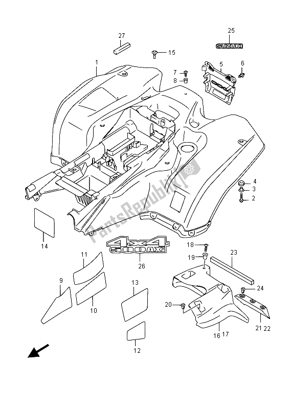 All parts for the Rear Fender (lt-a500xp) of the Suzuki LT A 500 XPZ Kingquad AXI 4X4 2015