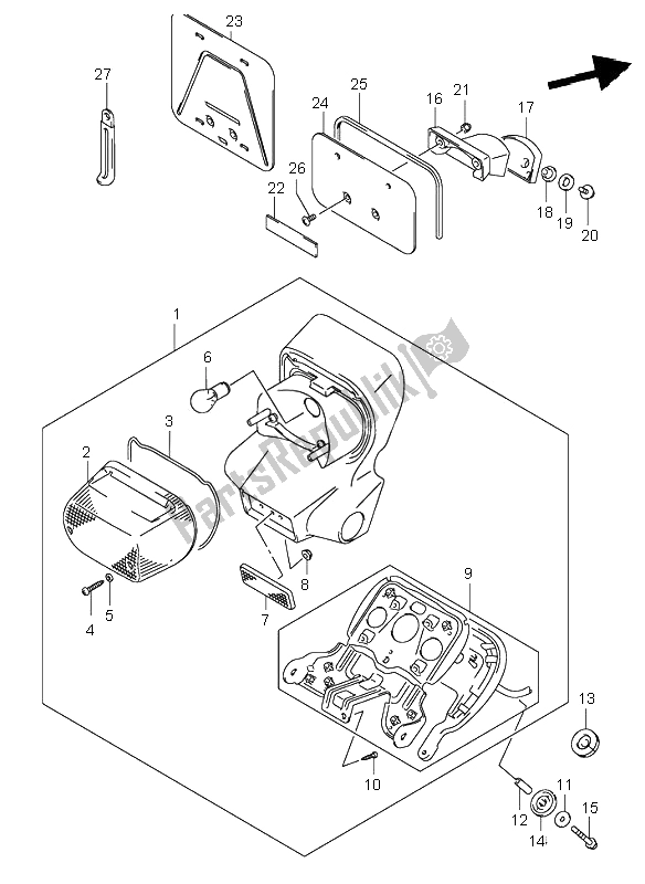 All parts for the Rear Combination Lamp of the Suzuki VL 800Z Volusia 2005