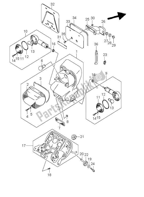 Toutes les pièces pour le Feu Arrière Combiné du Suzuki VL 800 Volusia 2002