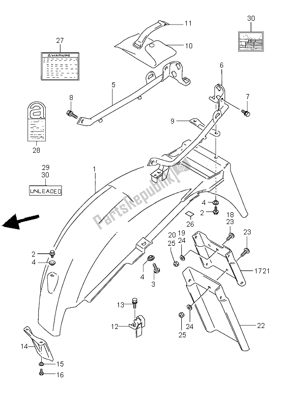 All parts for the Rear Fender of the Suzuki GS 500E 1996