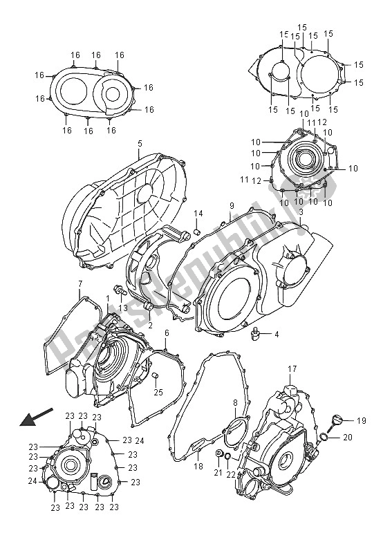 All parts for the Crankcase Cover of the Suzuki LT A 750 XZ Kingquad AXI 4X4 2016