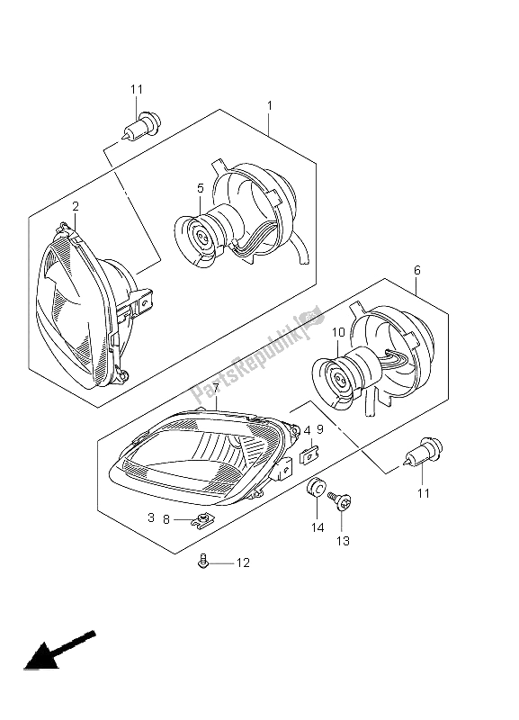 All parts for the Headlamp of the Suzuki LT F 250 Ozark 2012