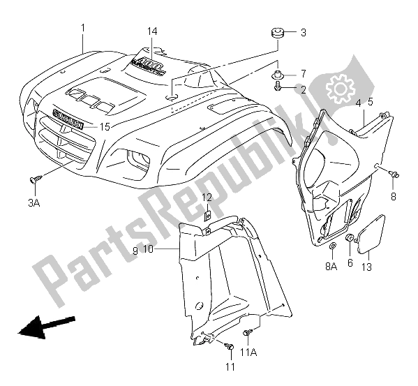 All parts for the Front Fender of the Suzuki LT A 400 Eiger 4X2 2002