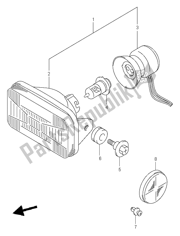 All parts for the Headlamp of the Suzuki LT A 400F Eiger 4X4 2003