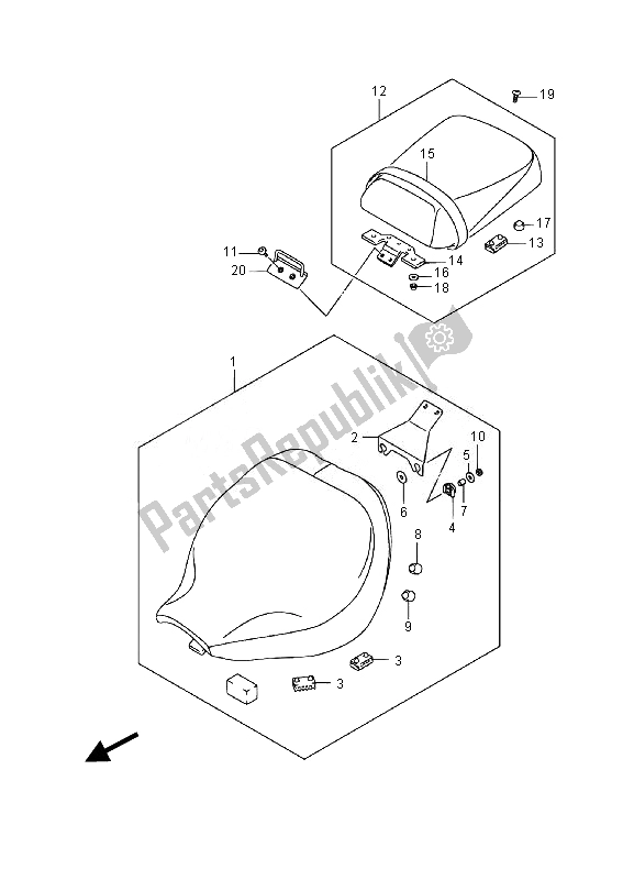 All parts for the Seat of the Suzuki VL 800 CT Intruder 2014