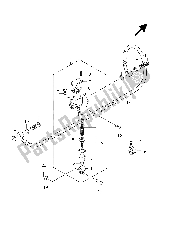 All parts for the Rear Master Cylinder of the Suzuki RM Z 250 2012