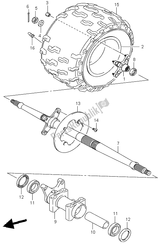 All parts for the Right Rear Wheel of the Suzuki LT Z 400 Quadsport 2004