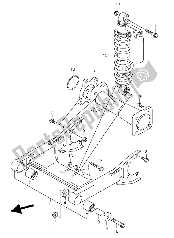 All parts for the Rear Swingingarm of the Suzuki LT Z 250 Quadsport 2008