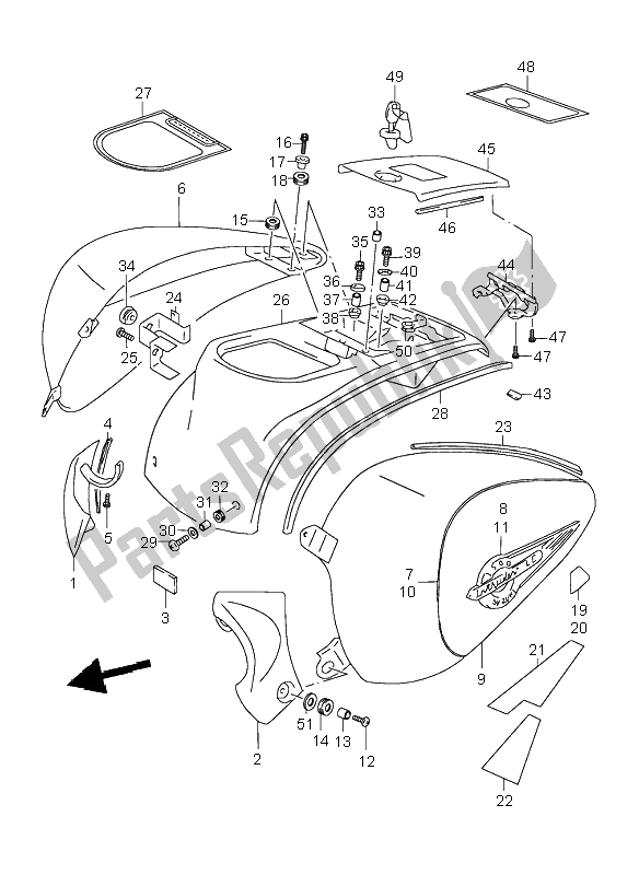 Tutte le parti per il Coperchio Laterale del Suzuki VL 1500 Intruder LC 1999