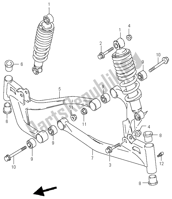 All parts for the Suspension Arm of the Suzuki LT F 160 Quadrunner 2003