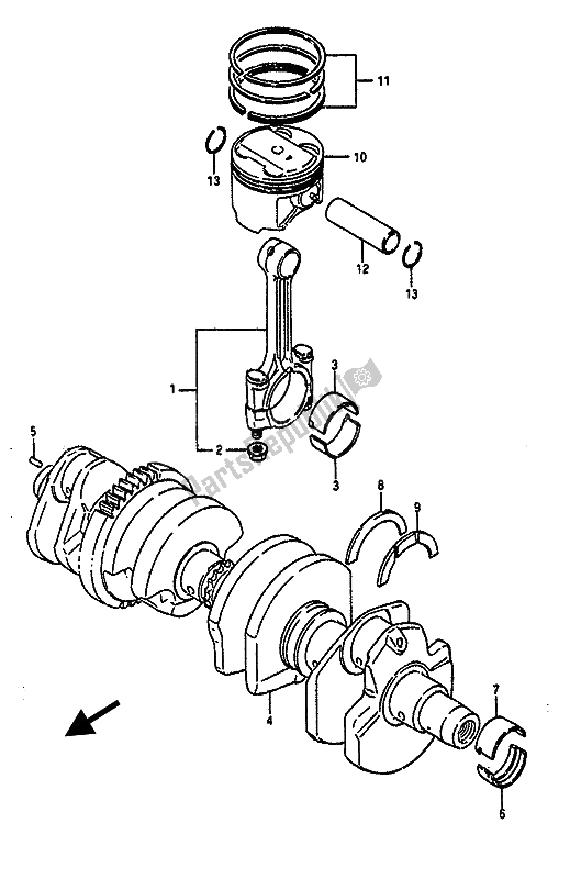 All parts for the Crankshaft of the Suzuki GSX R 1100 1986