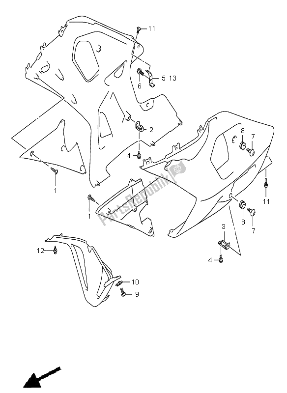 Todas las partes para Bajo Piezas De Instalación De Capota de Suzuki GSX R 750 2002