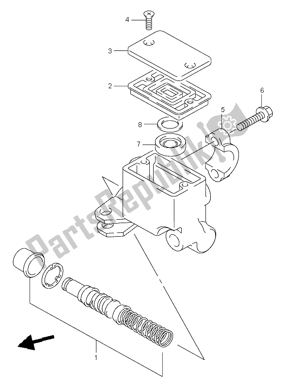 All parts for the Front Master Cylinder of the Suzuki LT A 500F Vinson 4X4 2006