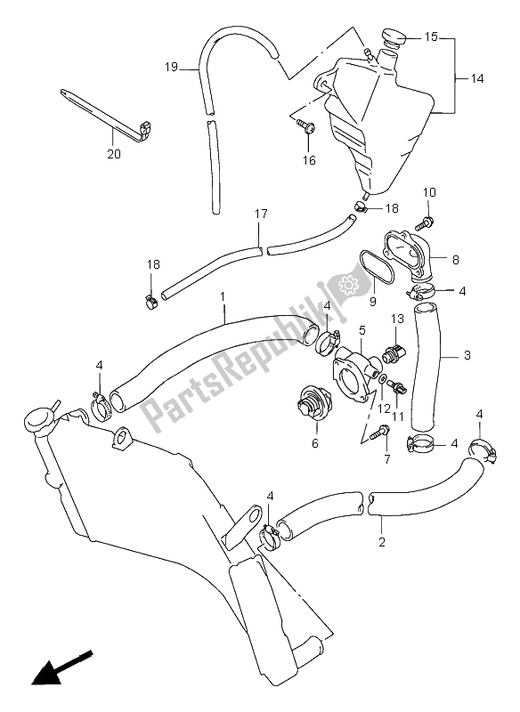 All parts for the Radiator Hose of the Suzuki GSX R 750 1999