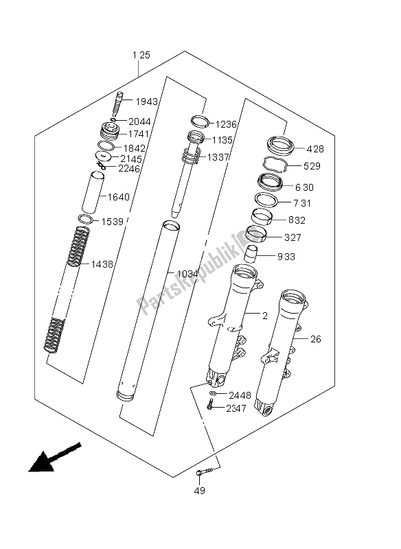 All parts for the Front Damper of the Suzuki DL 650A V Strom 2011