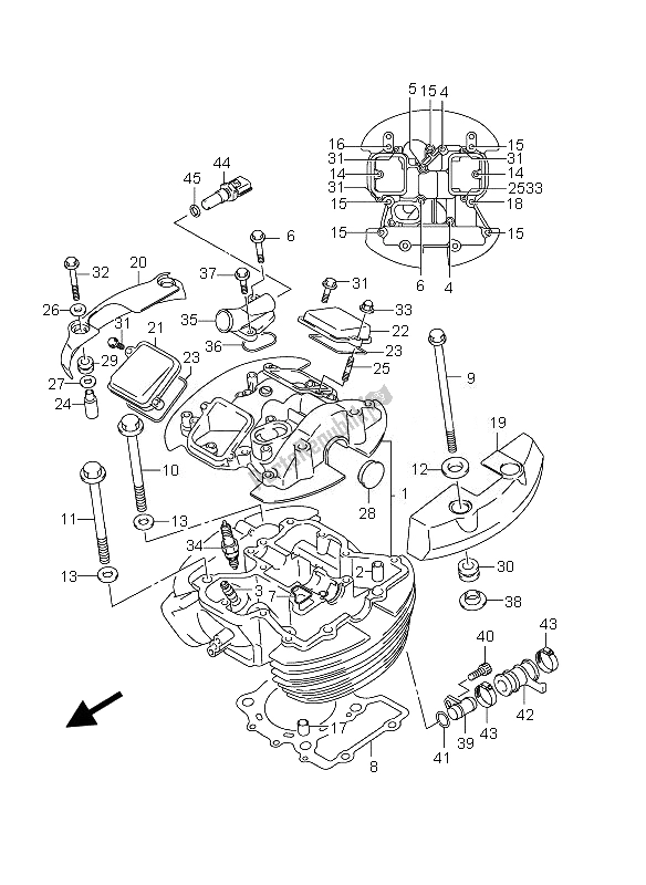 All parts for the Cylinder Head (front) of the Suzuki VZ 800 Intruder 2010