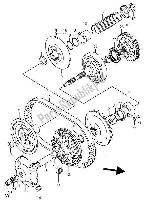 All parts for the Transmission (1) of the Suzuki LT A 400 Eiger 4X2 2005