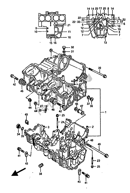 All parts for the Crankcase of the Suzuki GSX R 1100 1990