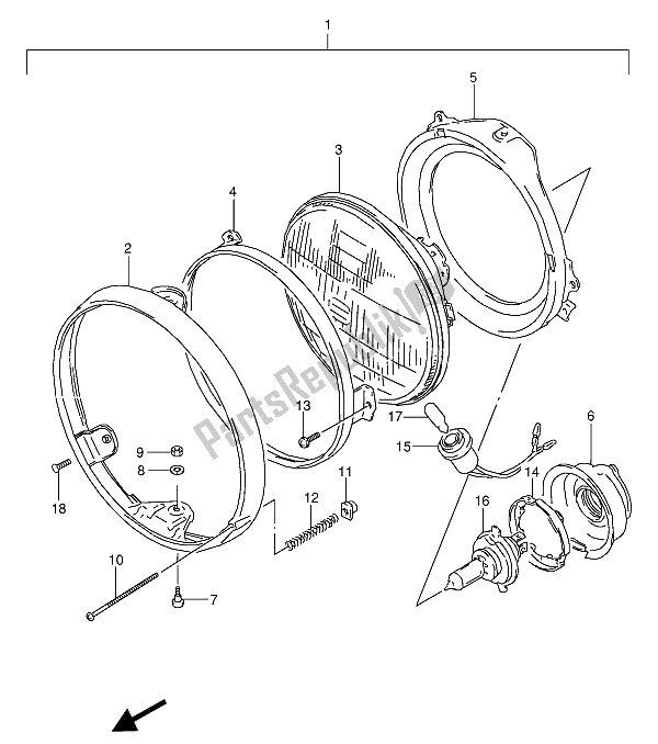 All parts for the Headlamp (e1-e2) of the Suzuki VX 800U 1992