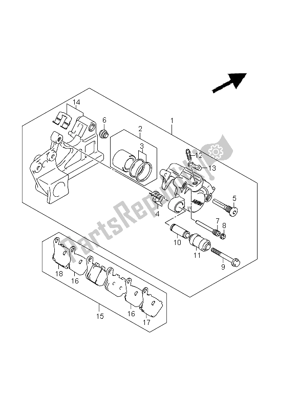 Todas as partes de Pinça Traseira do Suzuki GSX 1250 FA 2011