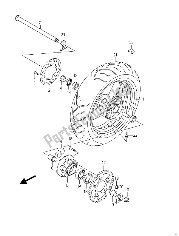 All parts for the Rear Wheel (gsf650) of the Suzuki GSF 650 Sasa Bandit 2011