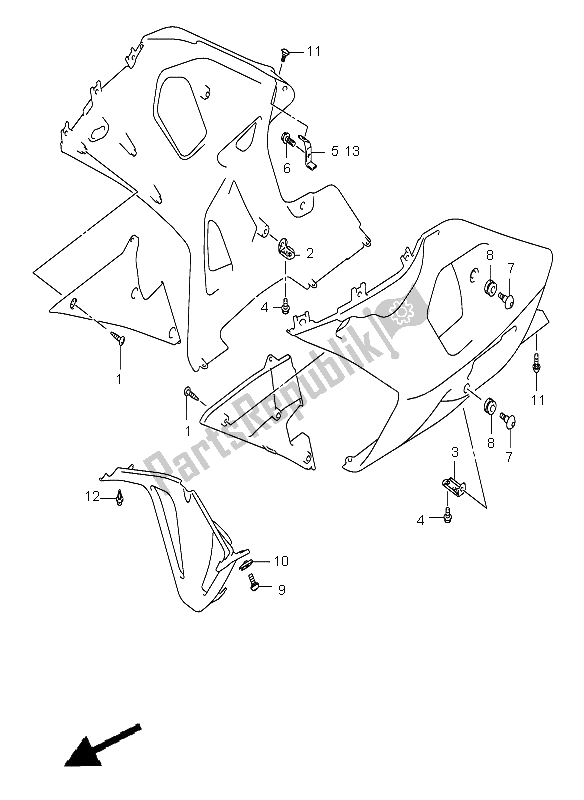 Alle onderdelen voor de Onder Motorkapinstallatieonderdelen van de Suzuki GSX R 600Z 2003