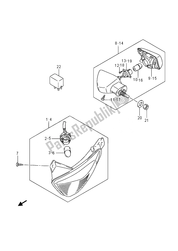 All parts for the Turnsignal Lamp of the Suzuki GW 250 Inazuma 2014