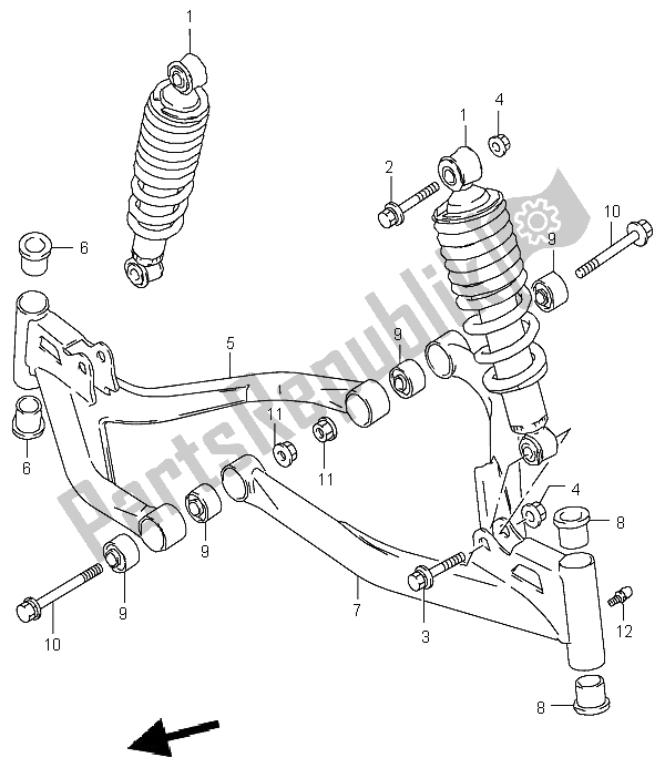 All parts for the Suspension Arm of the Suzuki LT F 160 Quadrunner 2005