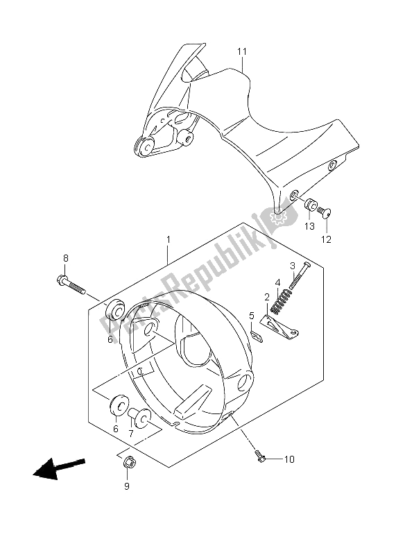 All parts for the Headlamp Housing (gsf1250-a) of the Suzuki GSF 1250 Nassa Bandit 2009