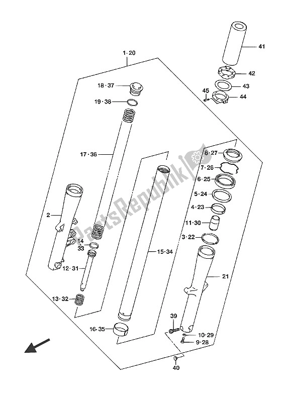 All parts for the Front Fork Damper of the Suzuki VL 800 Intruder 2016