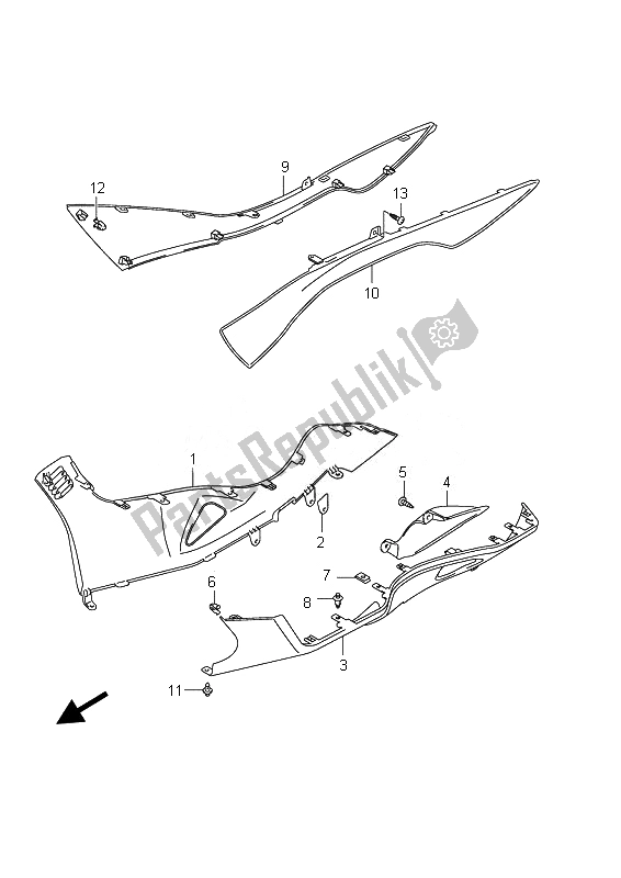 Tutte le parti per il Scudo Gamba Laterale del Suzuki Burgman AN 400 AZA 2010