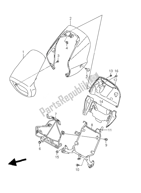 Alle onderdelen voor de Koplampafdekking (vzr1800-uf) van de Suzuki VZR 1800 Rnzr M Intruder 2010