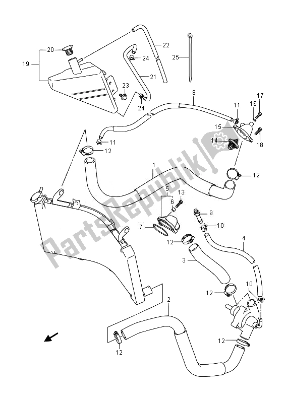 All parts for the Radiator Hose of the Suzuki GSX 1300 RA Hayabusa 2014