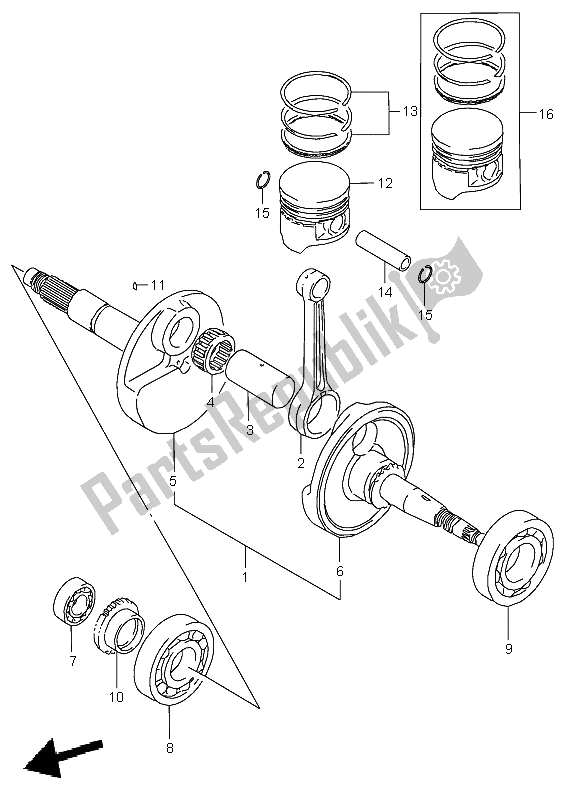 All parts for the Crankshaft of the Suzuki LT F 160 Quadrunner 2005